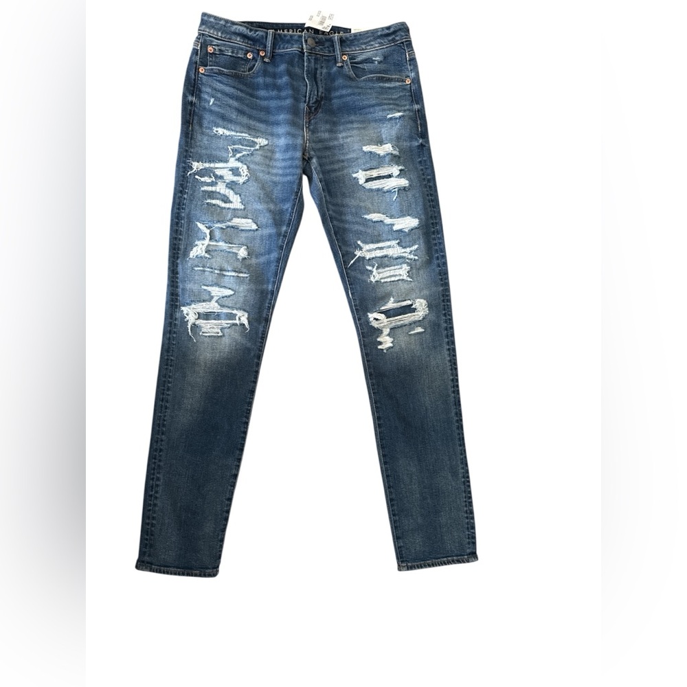 American Eagle Outfitters Men's Ripped Blue Skinny Jeans